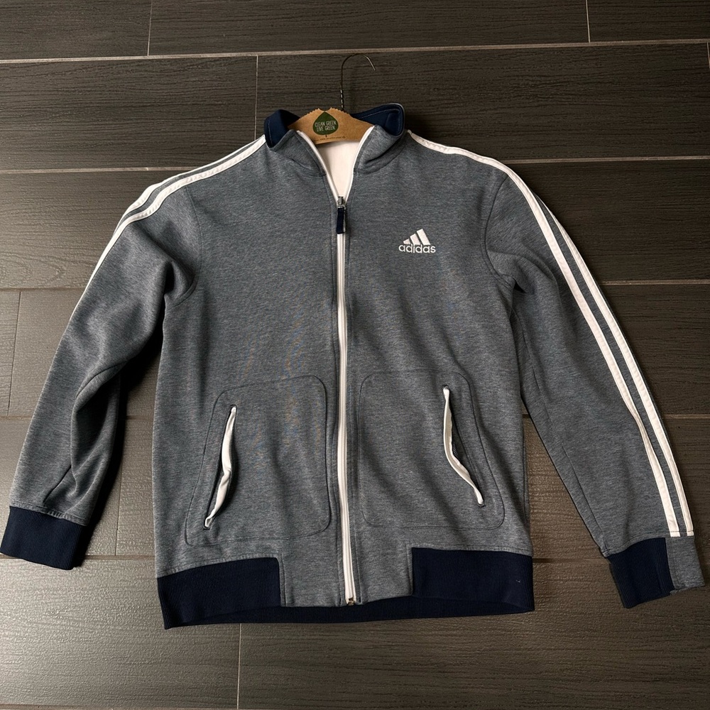 Adidas Gray Track Jacket with White Stripes